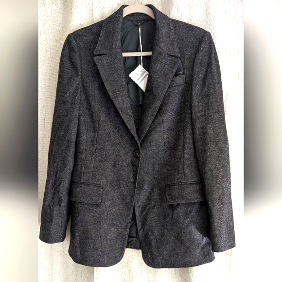 Brunello Cucinelli Women's Wool Blend Single Breasted Plaid Monili Chain Blazer